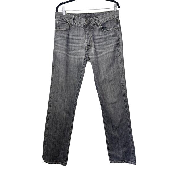 Club Monaco Men 32/34 Slim Straight Jeans Distressed Button Fly Gray Faded Black - Picture 1 of 6